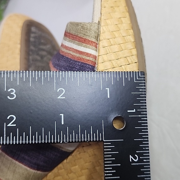 Anne Klein Fortuna Stripe Fabric Slingback Rattan Wedge Sandals Boho 6M - Picture 11 of 11